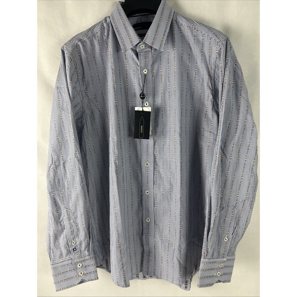 Quieti Mens Shirt Size XL QS24-12 Stripe 100% Fine Cotton‎ Blue Multi A76